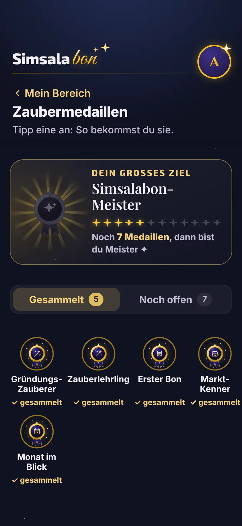 Zaubermedaillen mit dem großen Ziel Simsalabon-Meister und gesammelten Medaillen